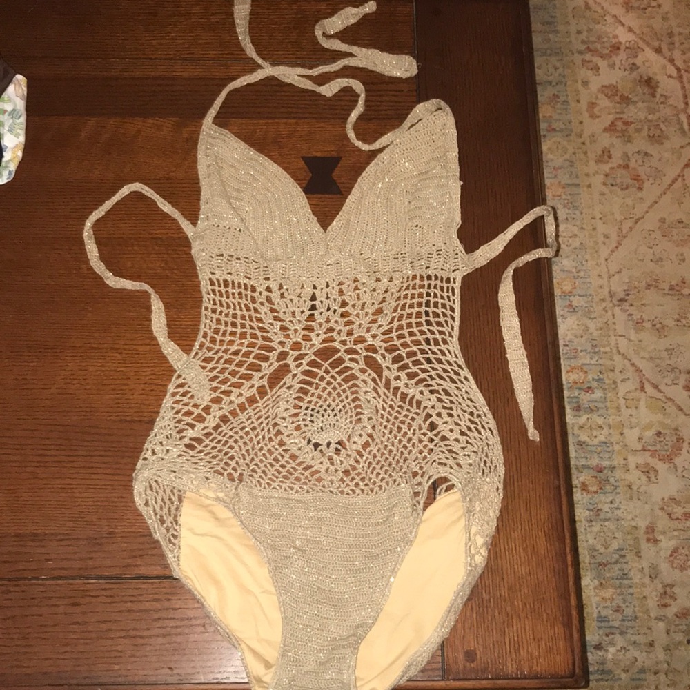 BCBG crochet gold Monokini